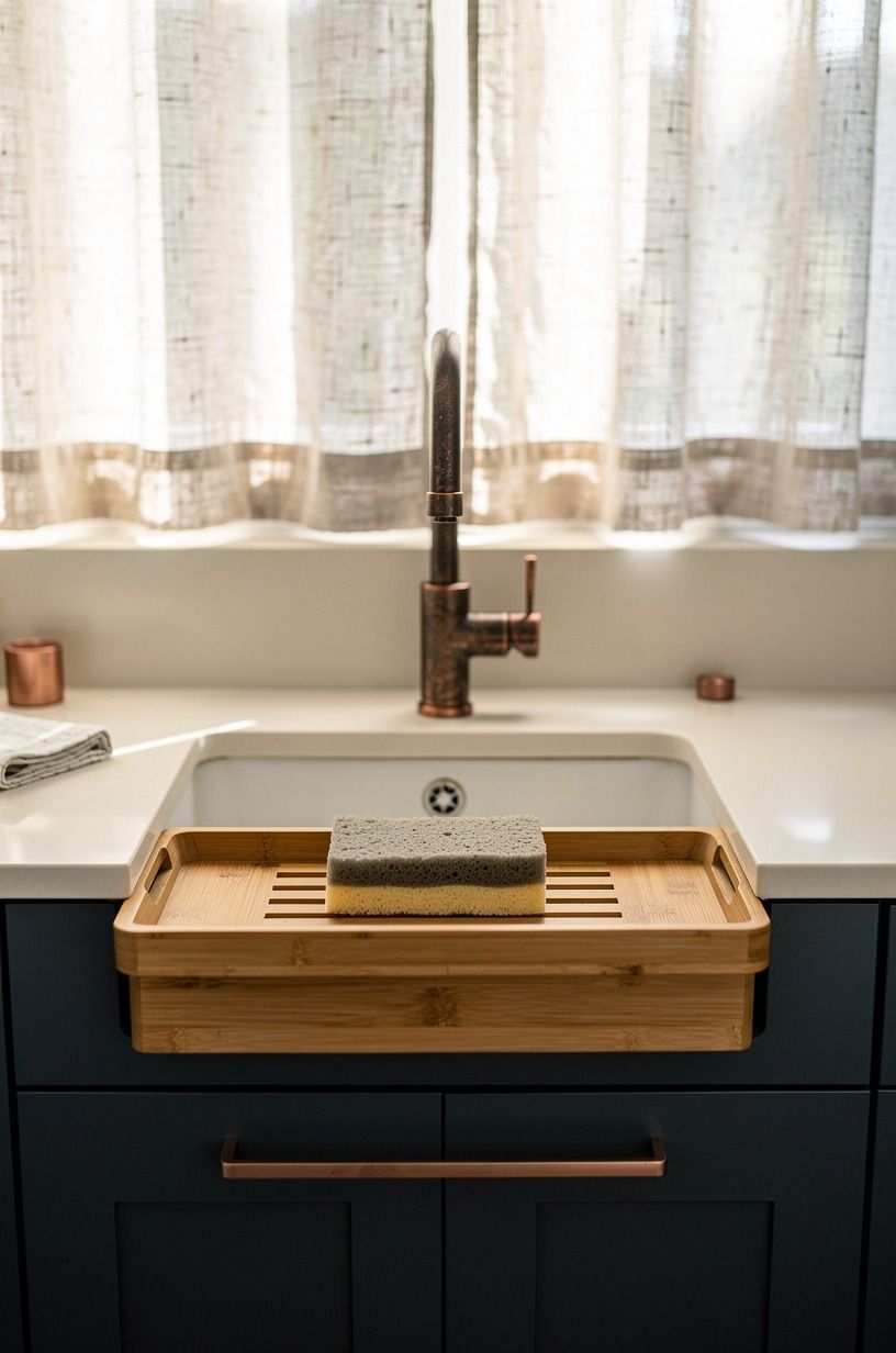 Hide the sponge in a bamboo sink caddy