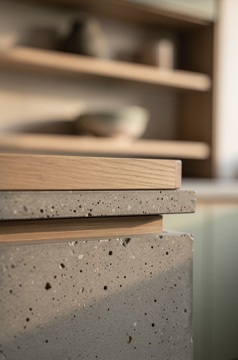 Float two ash shelves above the prep zone