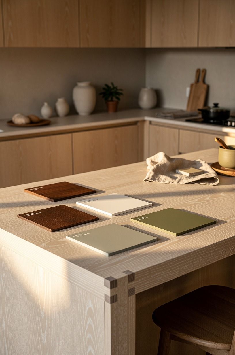Swatch walnut, oat, and greige before painting