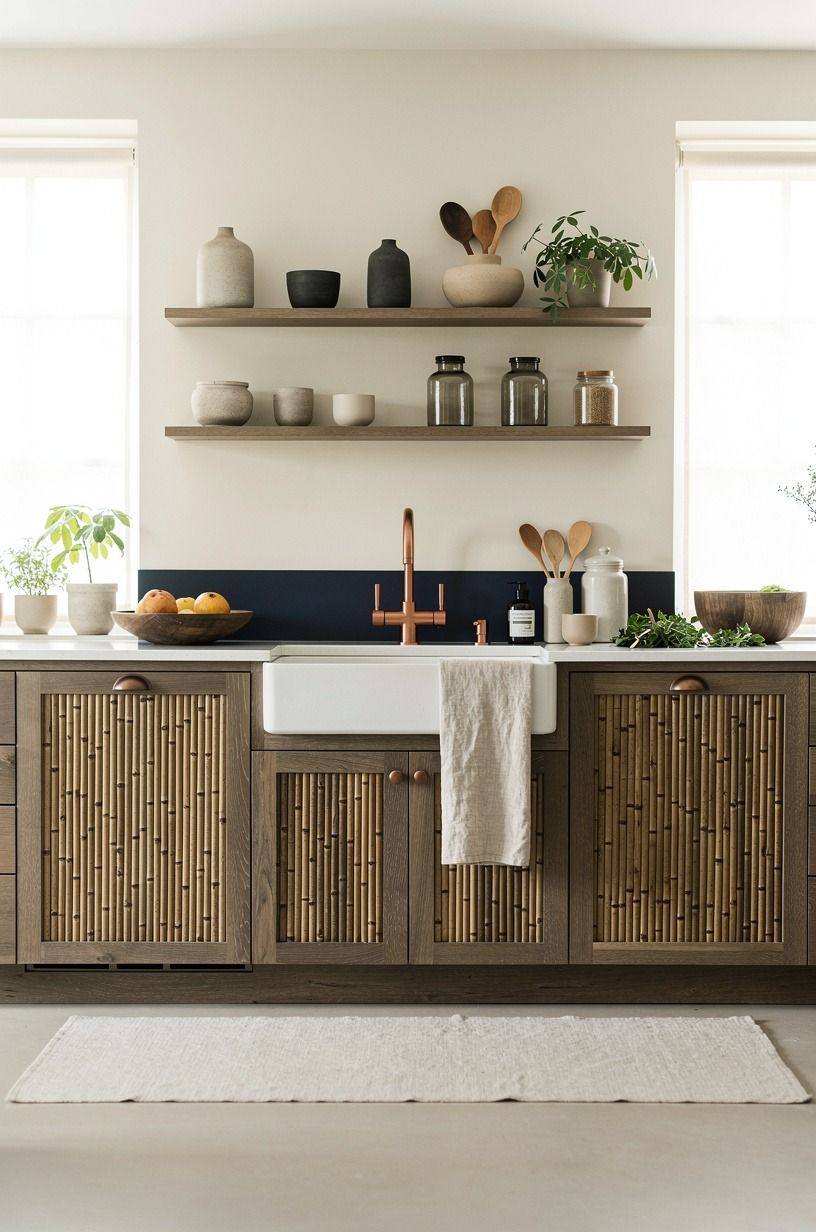 Pair cream walls with smoked bamboo accents