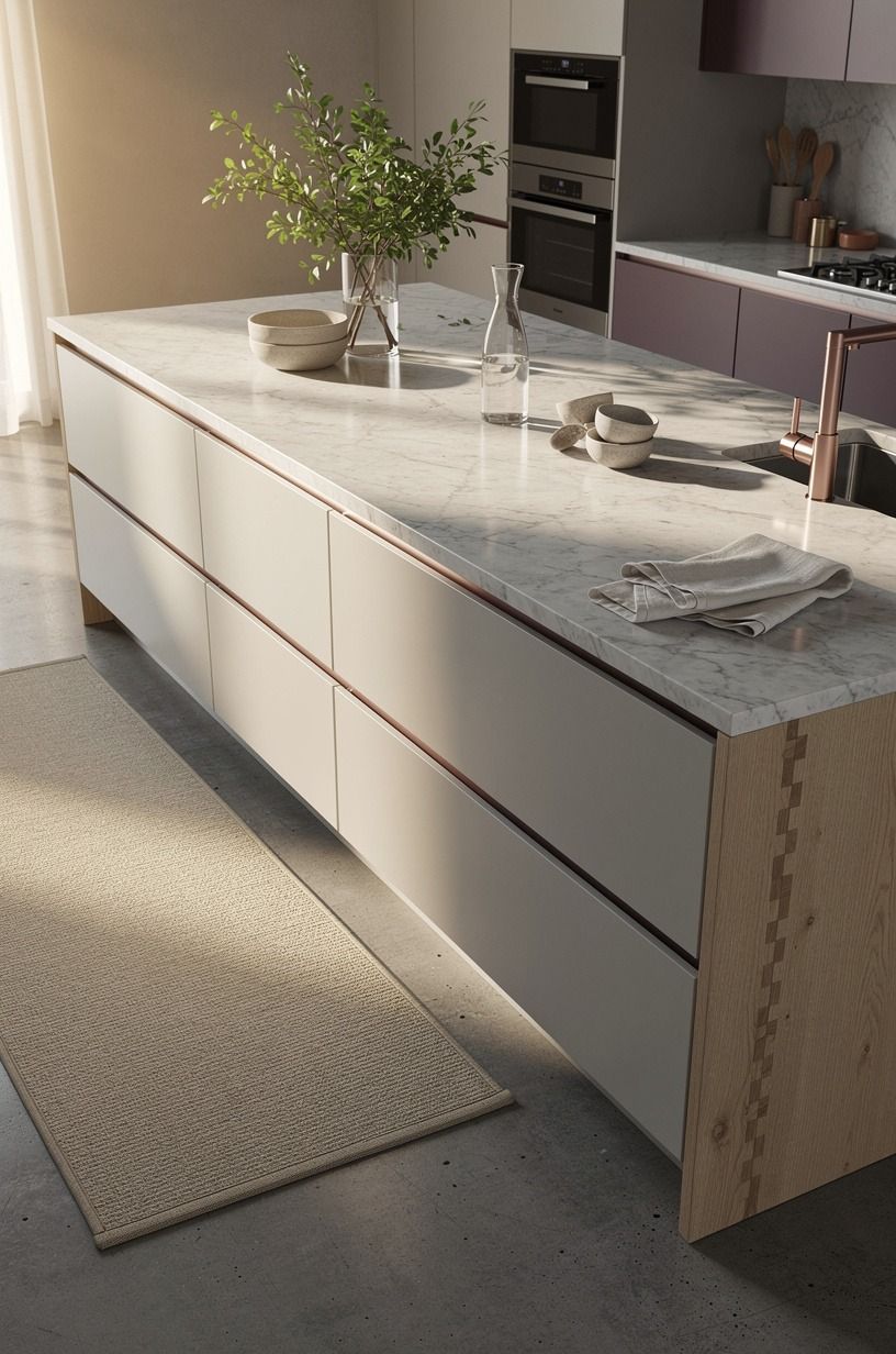 Soften concrete floors with sand-colored runners