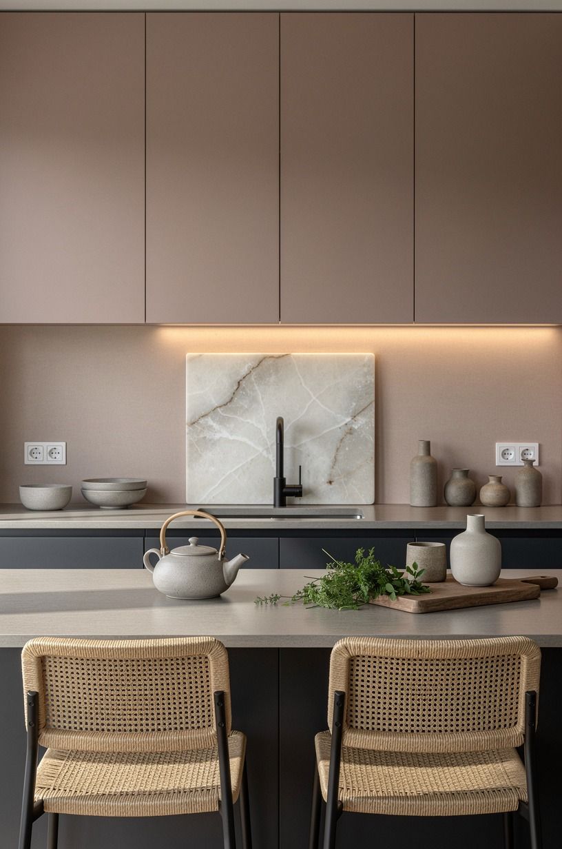 Set matte charcoal fixtures against warm neutrals
