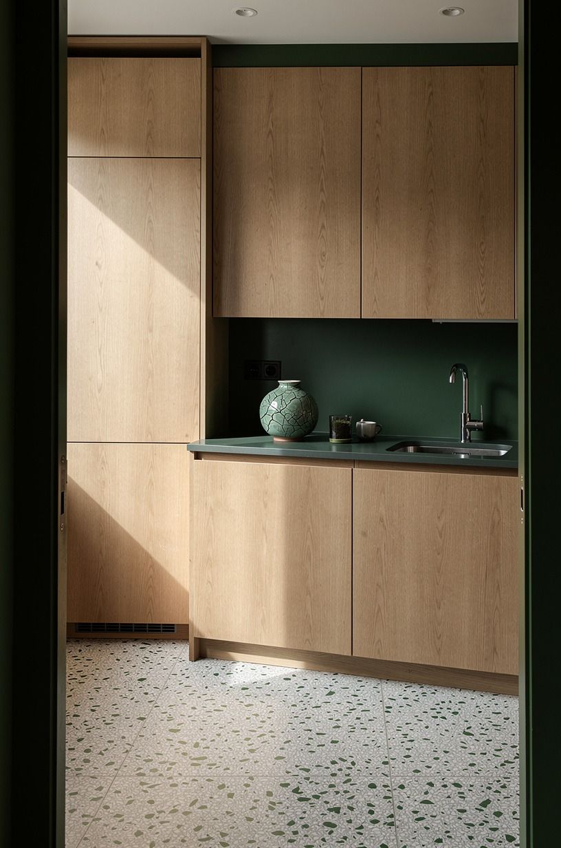 Hide appliances behind matching oak doors