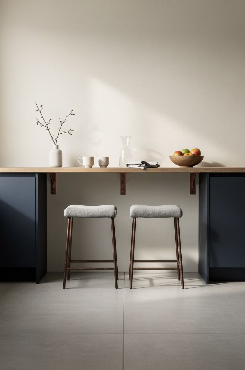 Float a tiny breakfast bar on one wall