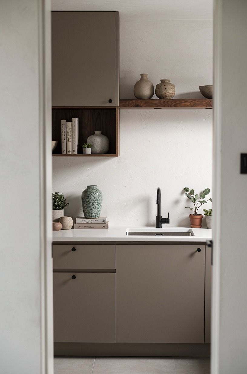 Choose mushroom paint for lower cabinets