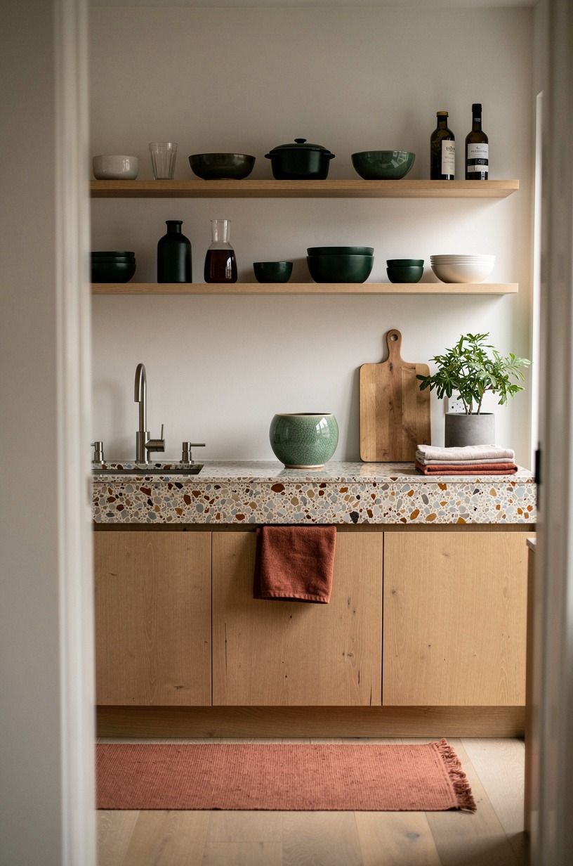 Swap upper cabinets for open ash shelves