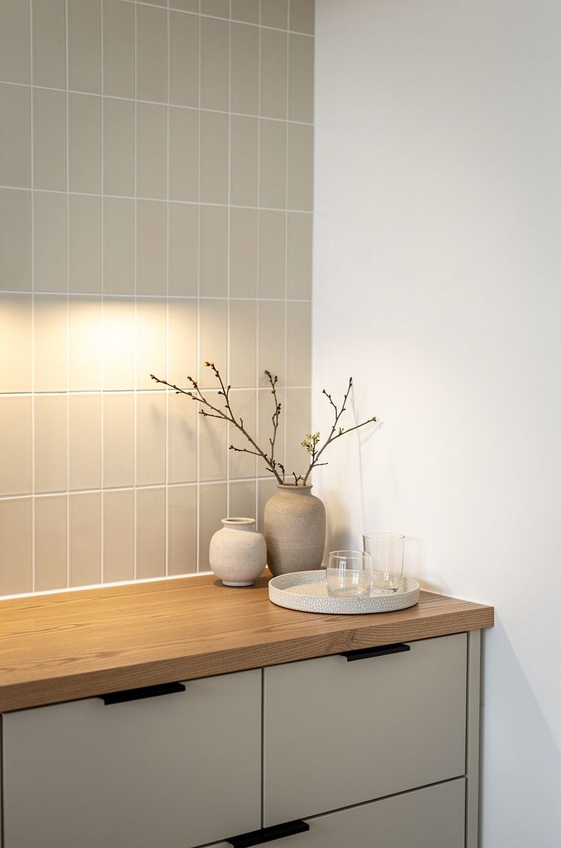 Choose matte cream tile in vertical stacks