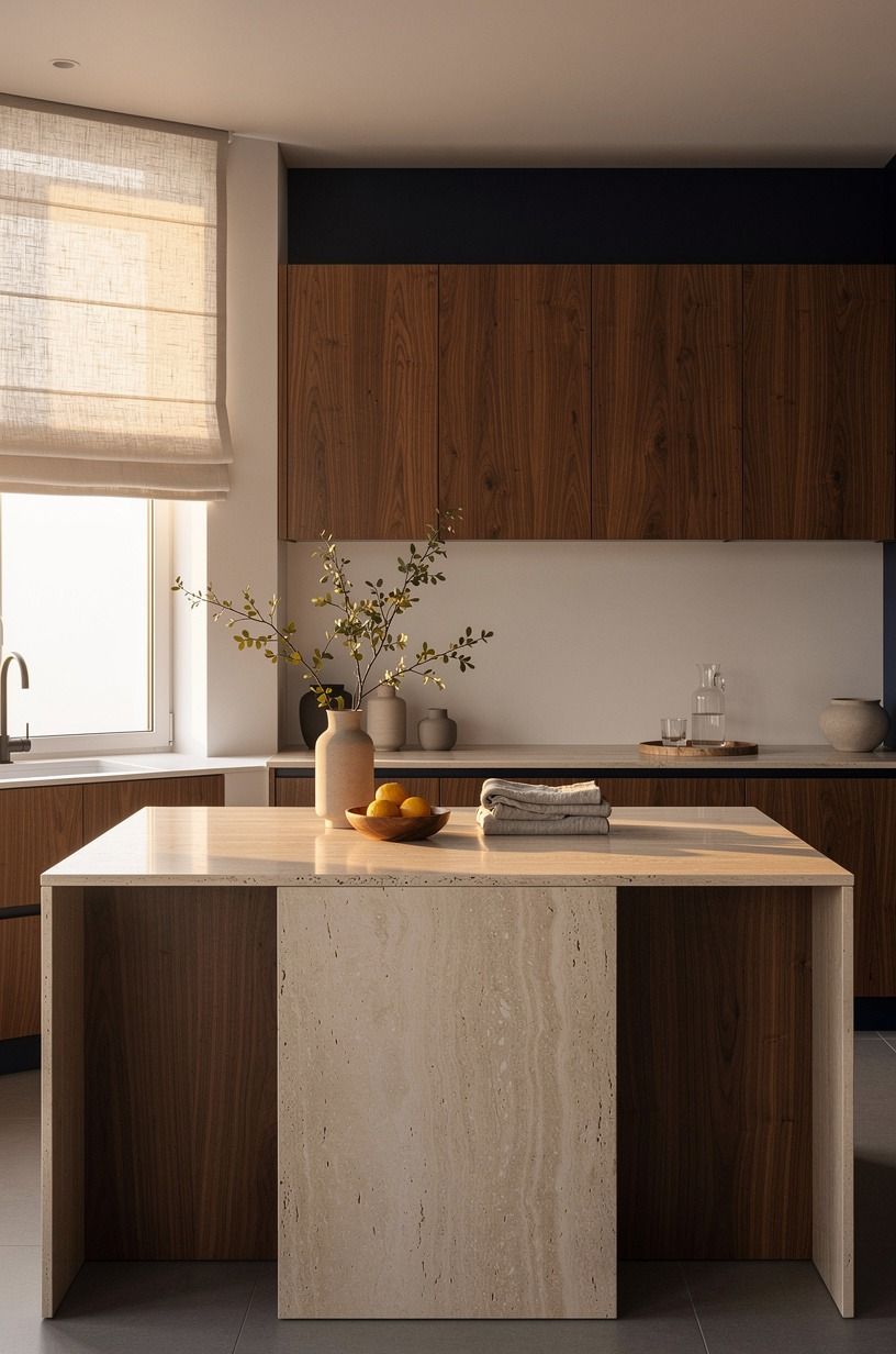 Matched slab cabinets to the island grain