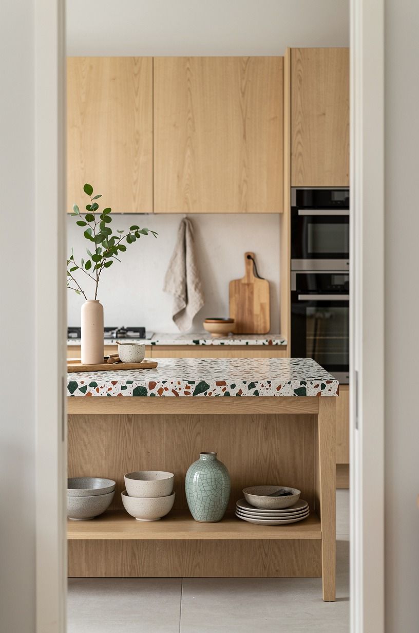 Added a slim open shelf for everyday bowls
