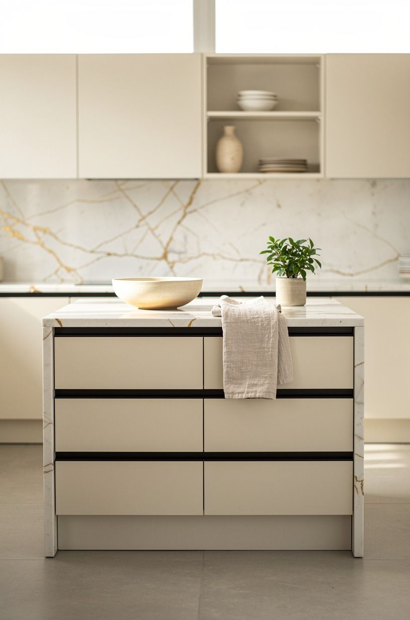 Used black pulls only on the island drawers