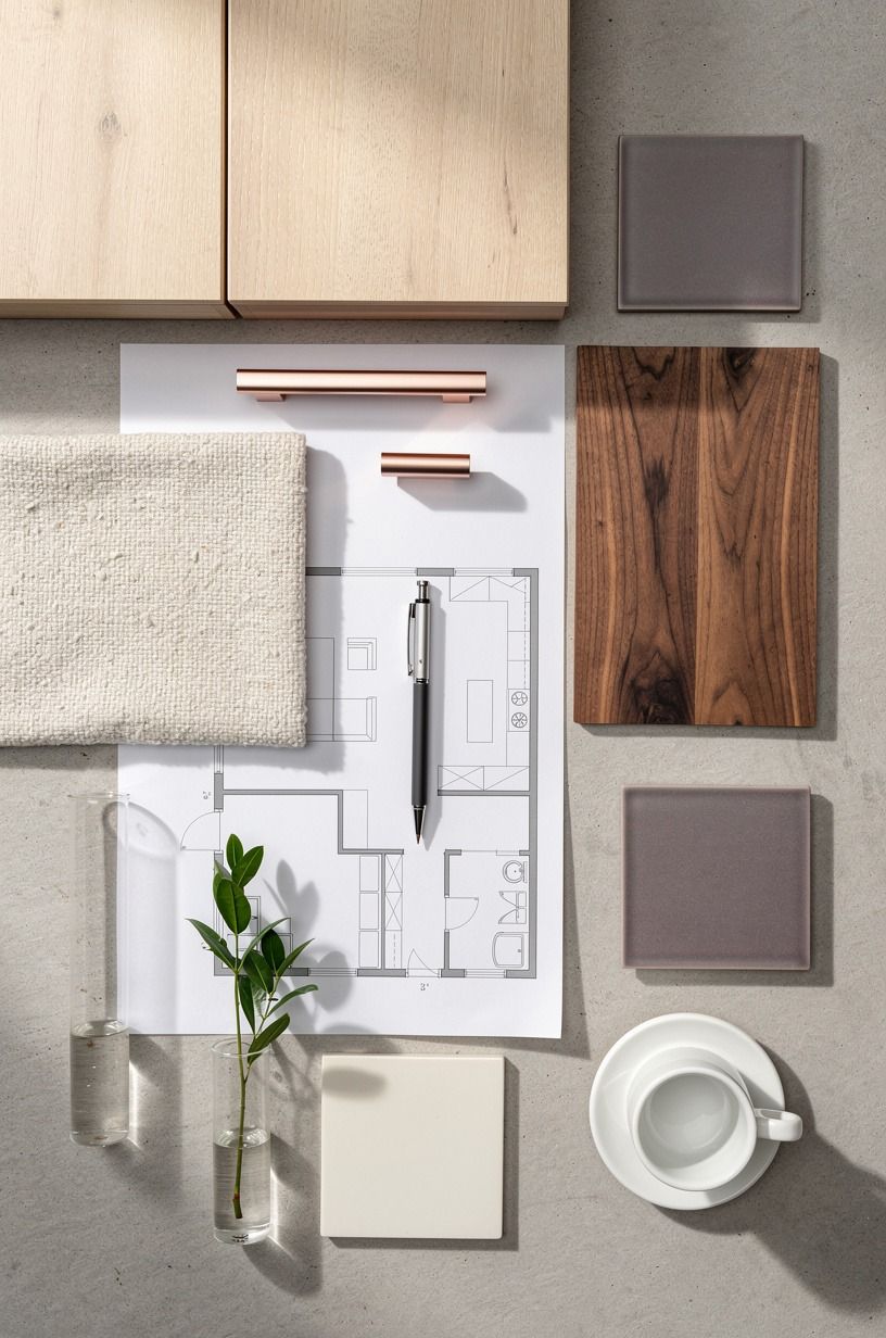 The two-wood rule across kitchen and lounge
