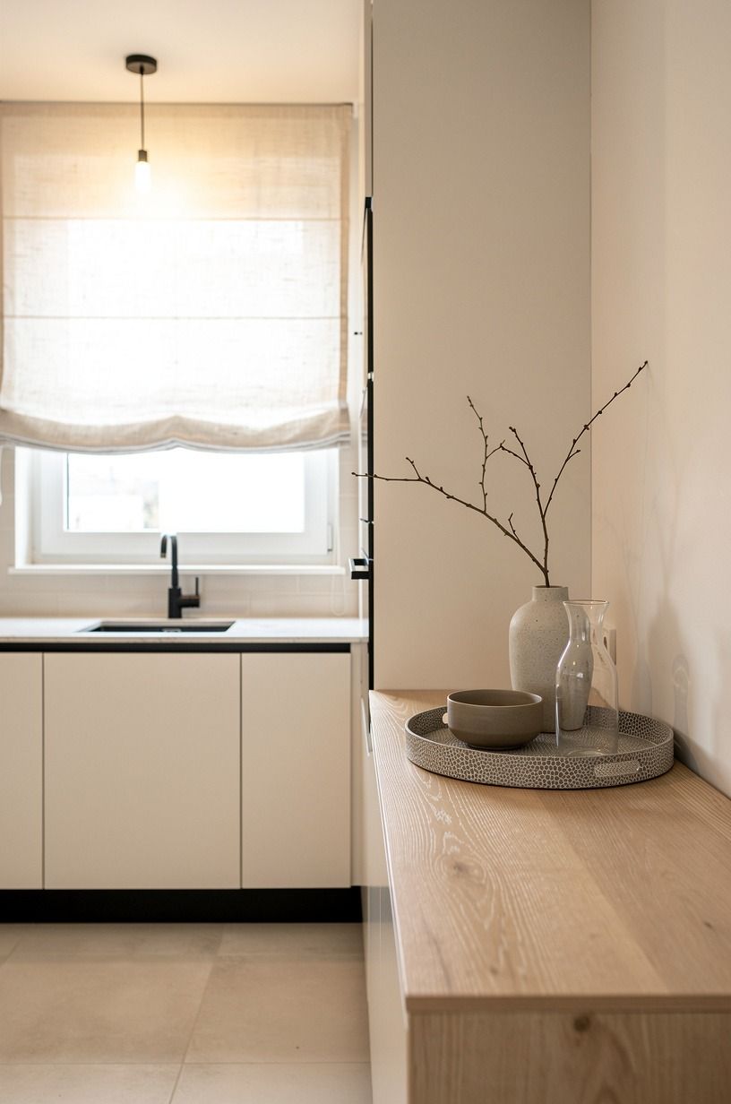 Add linen roman shades above the sink