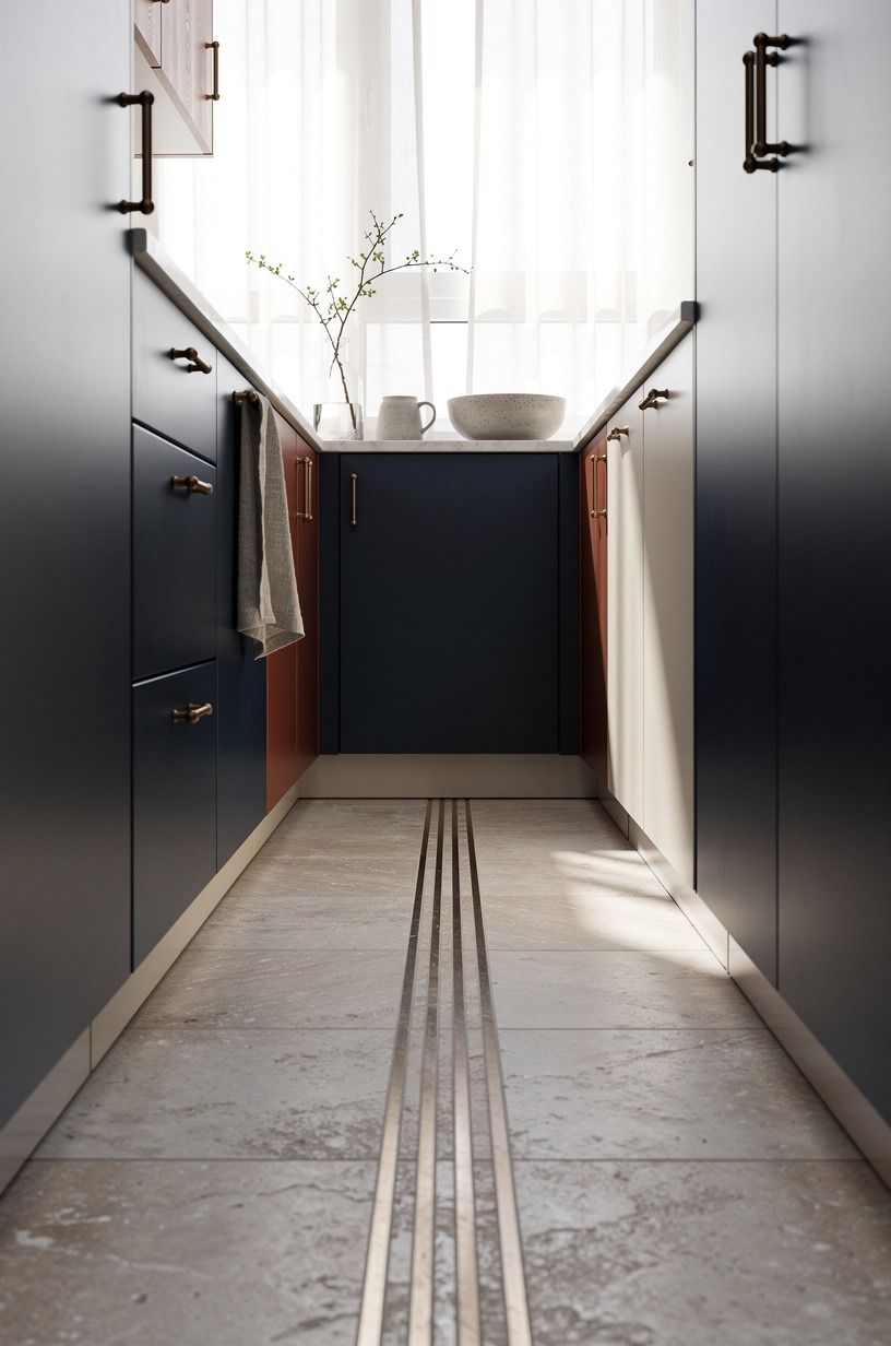 Layer narrow runners over limestone-look tile