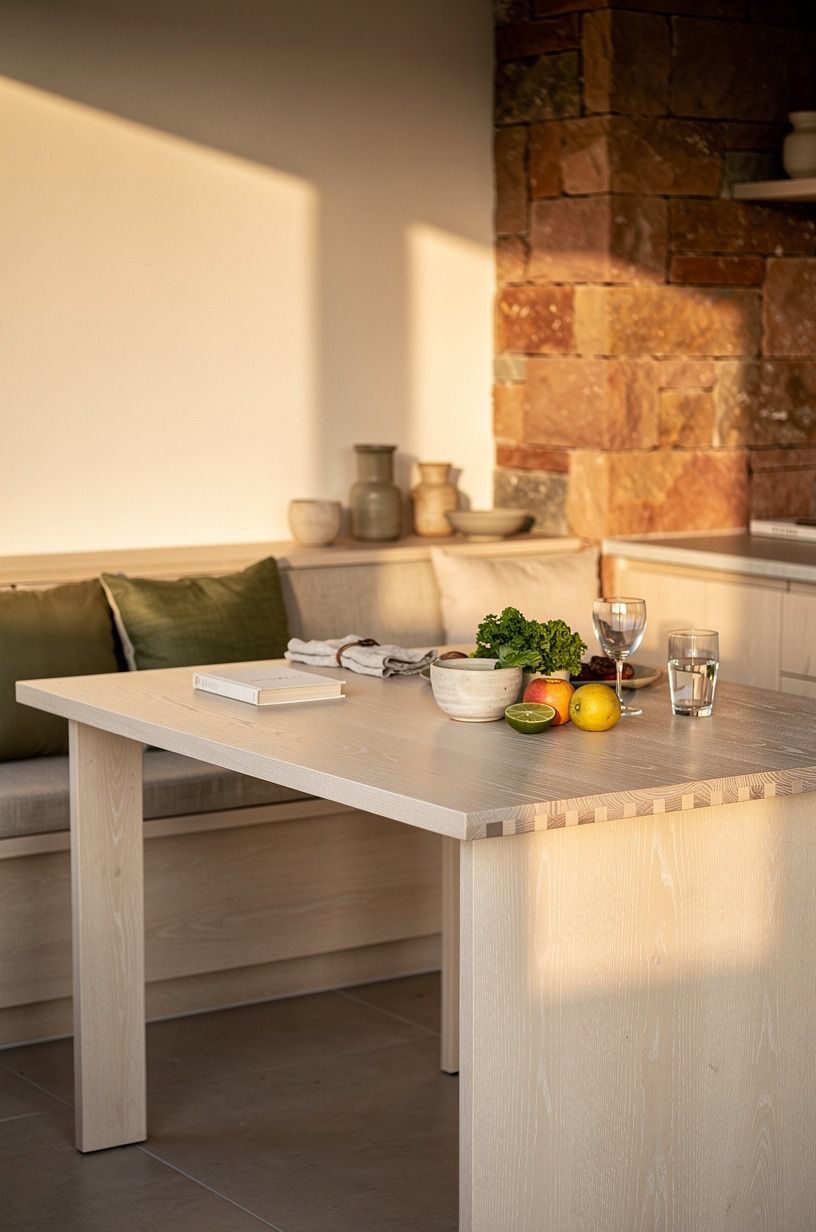 Start with a slim oak island table