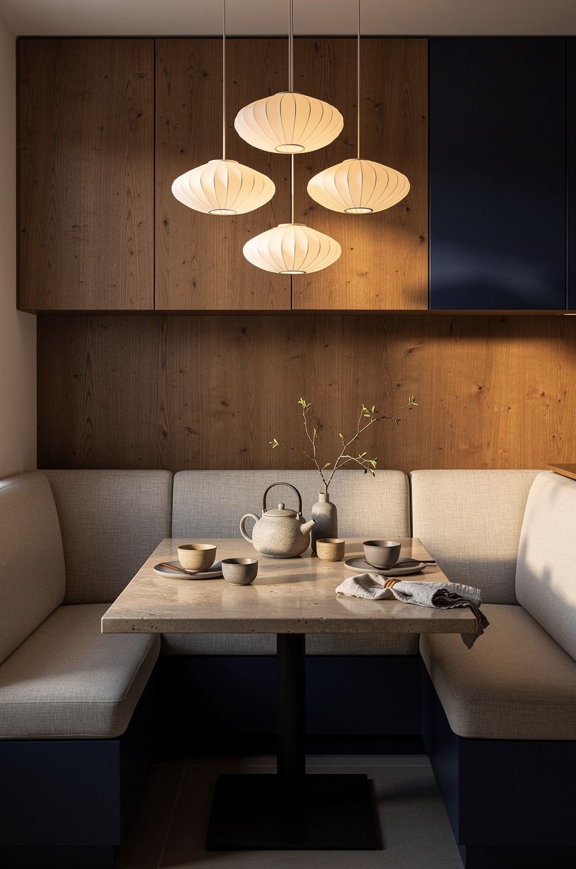 Hang paper pendants above the dining corner