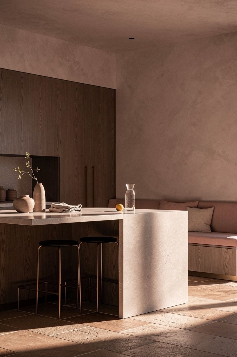 Tuck backless stools under a waterfall counter