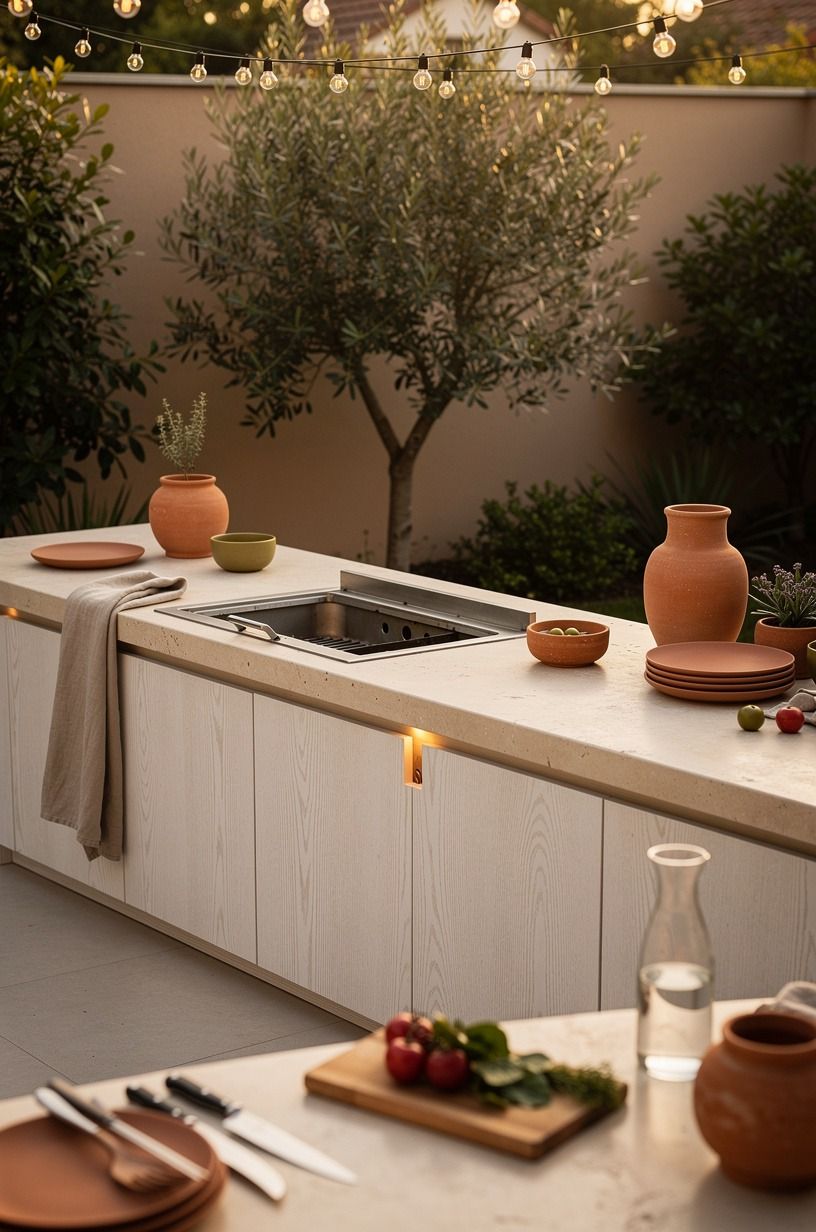 Set the grill into pale limestone