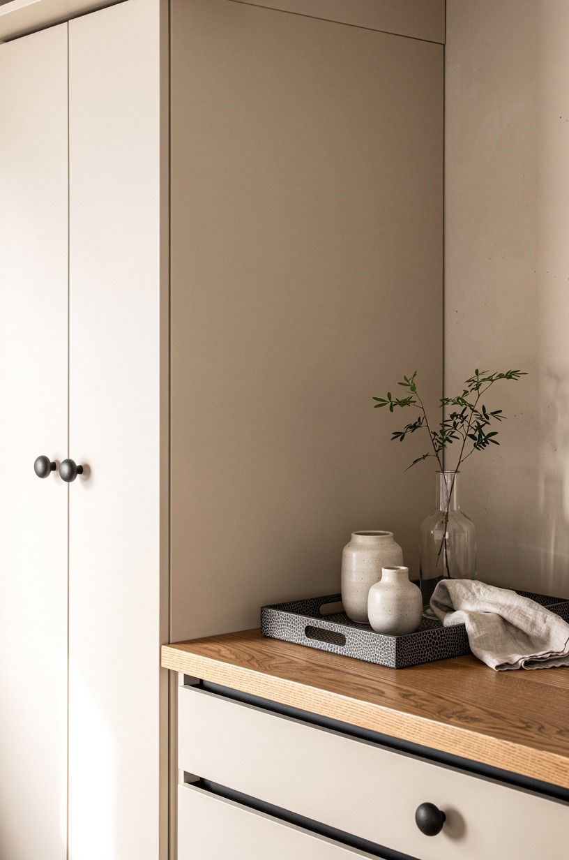 Use matte stone knobs on tall pantry doors