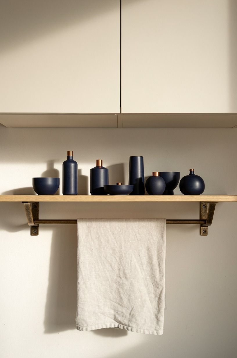 Float a slim wood shelf between uppers