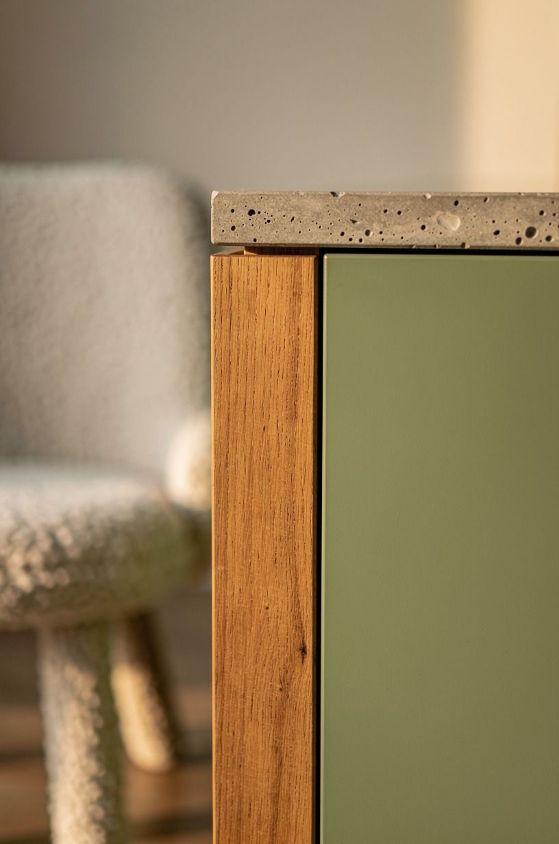 Wrap cabinet ends in matching waterfall panels