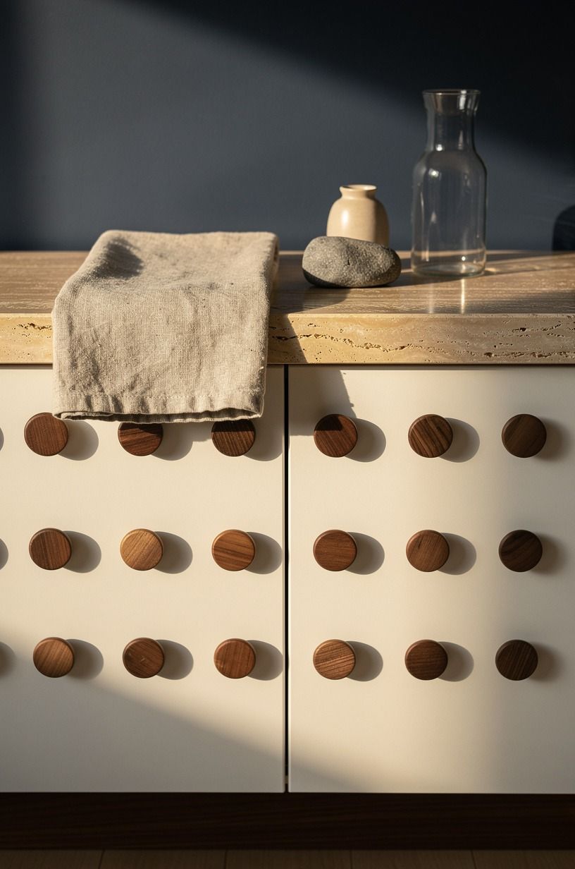 Repeat round wood knobs across low storage