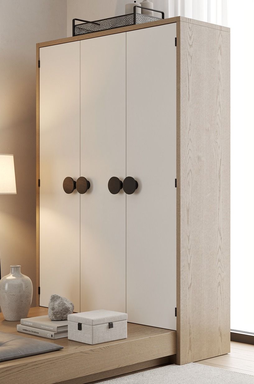 Center oversized knobs on tall cabinet doors