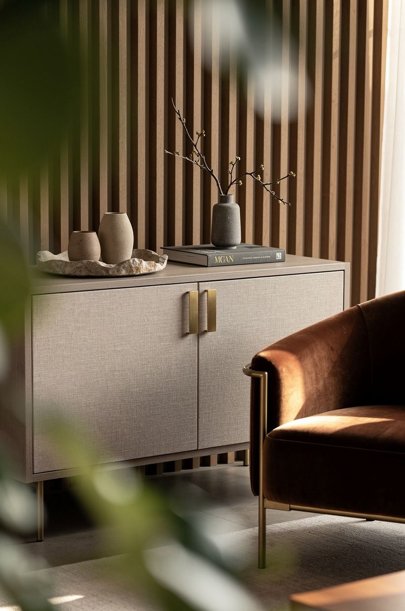 Echo stone trays with brushed brass pulls