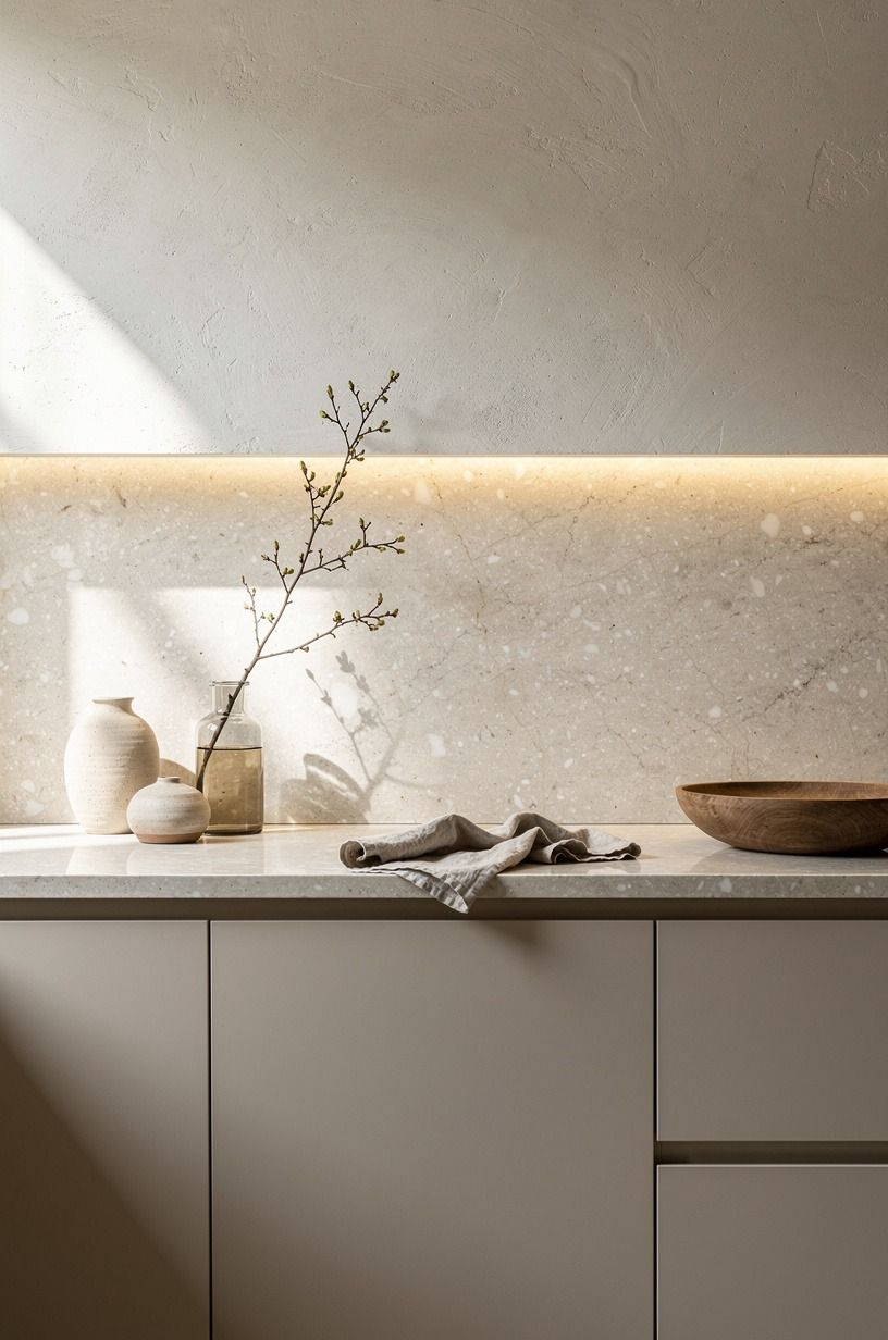 Anchor the counter with honed limestone slabs