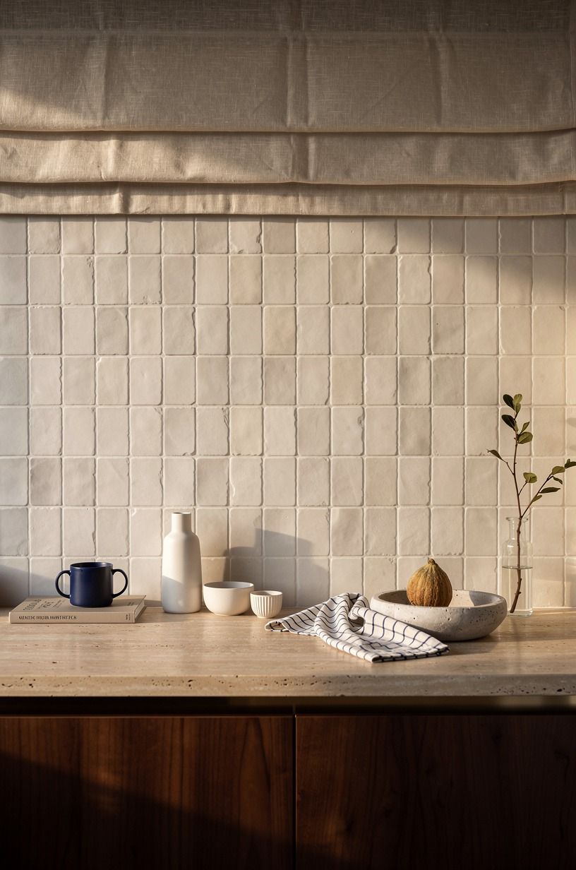 Choose matte ceramic squares with uneven edges