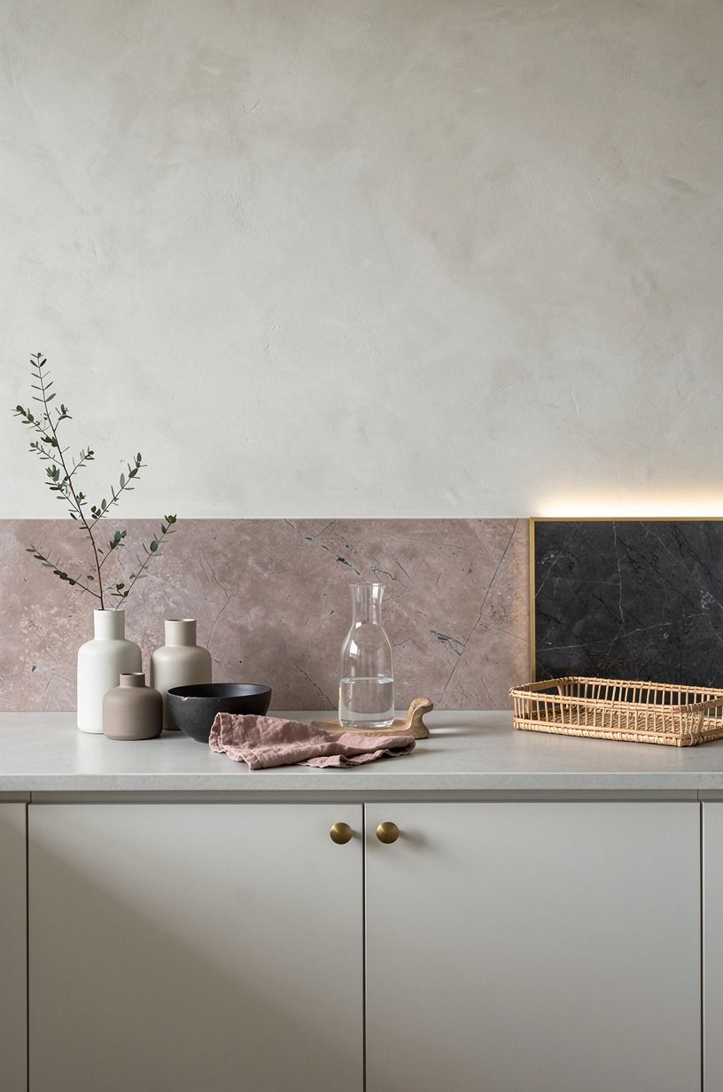 Finish the wall with limewash above backsplash