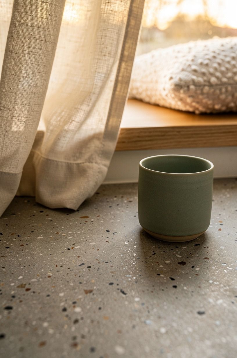 Added linen cafe curtains below the window