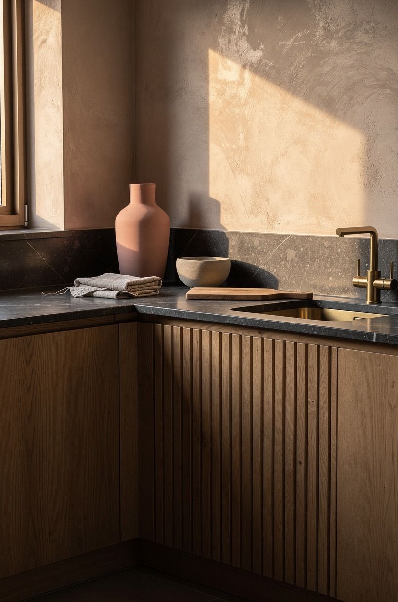 Add a slatted oak panel below the sink (The Cabinet Sock Move)