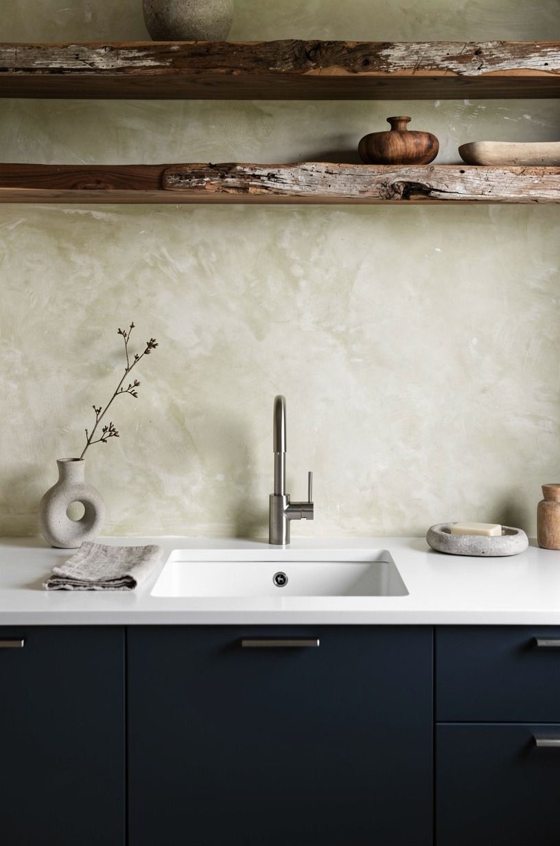 Wrap the sink wall in limewash texture (The Hand-Finished Calm)