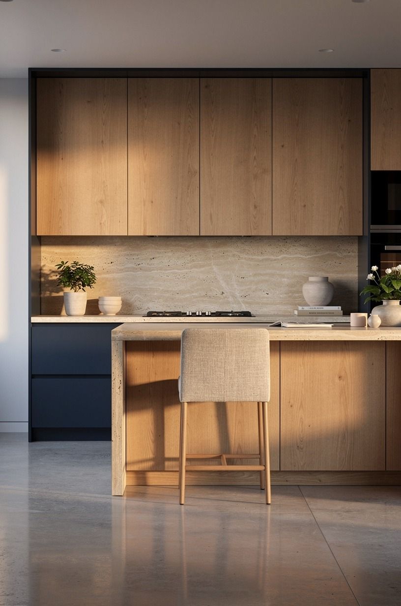 Soften concrete floors with honey birch tones