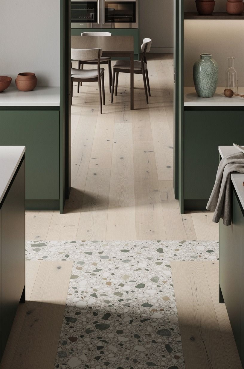 Use wide white oak boards for seamless flow