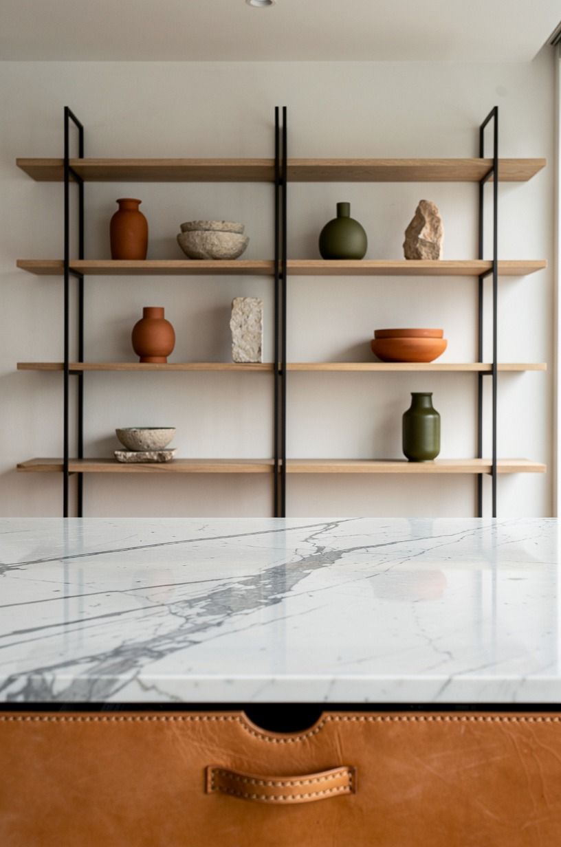 Start with black brackets and blond wood