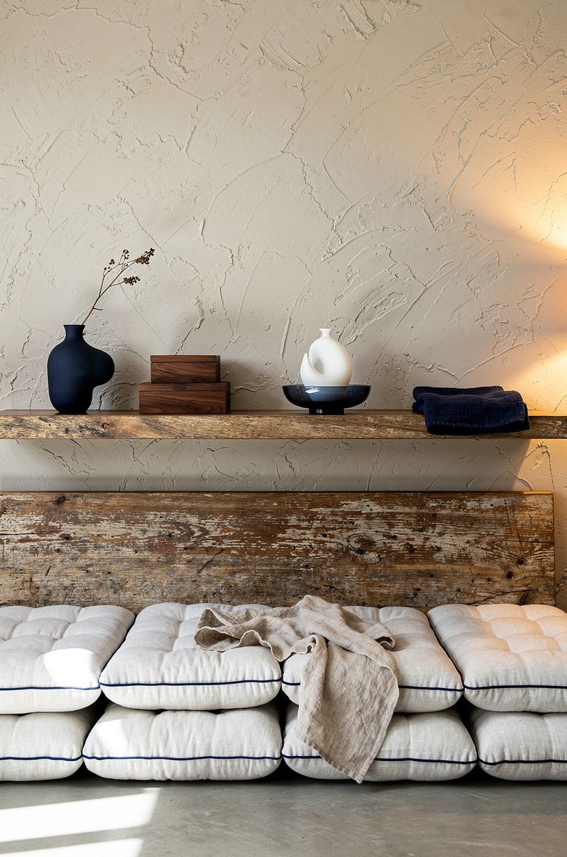Hang one long shelf over low seating