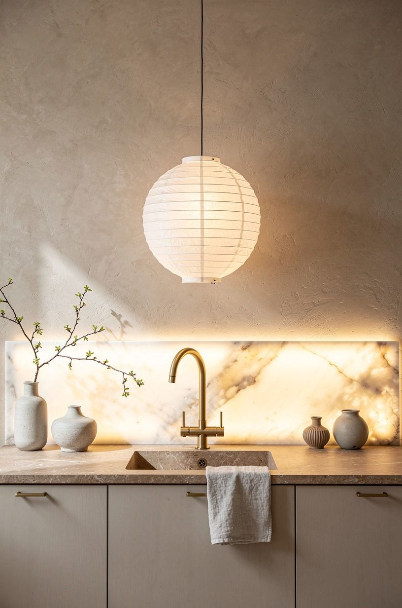 Hang one paper lantern over the sink