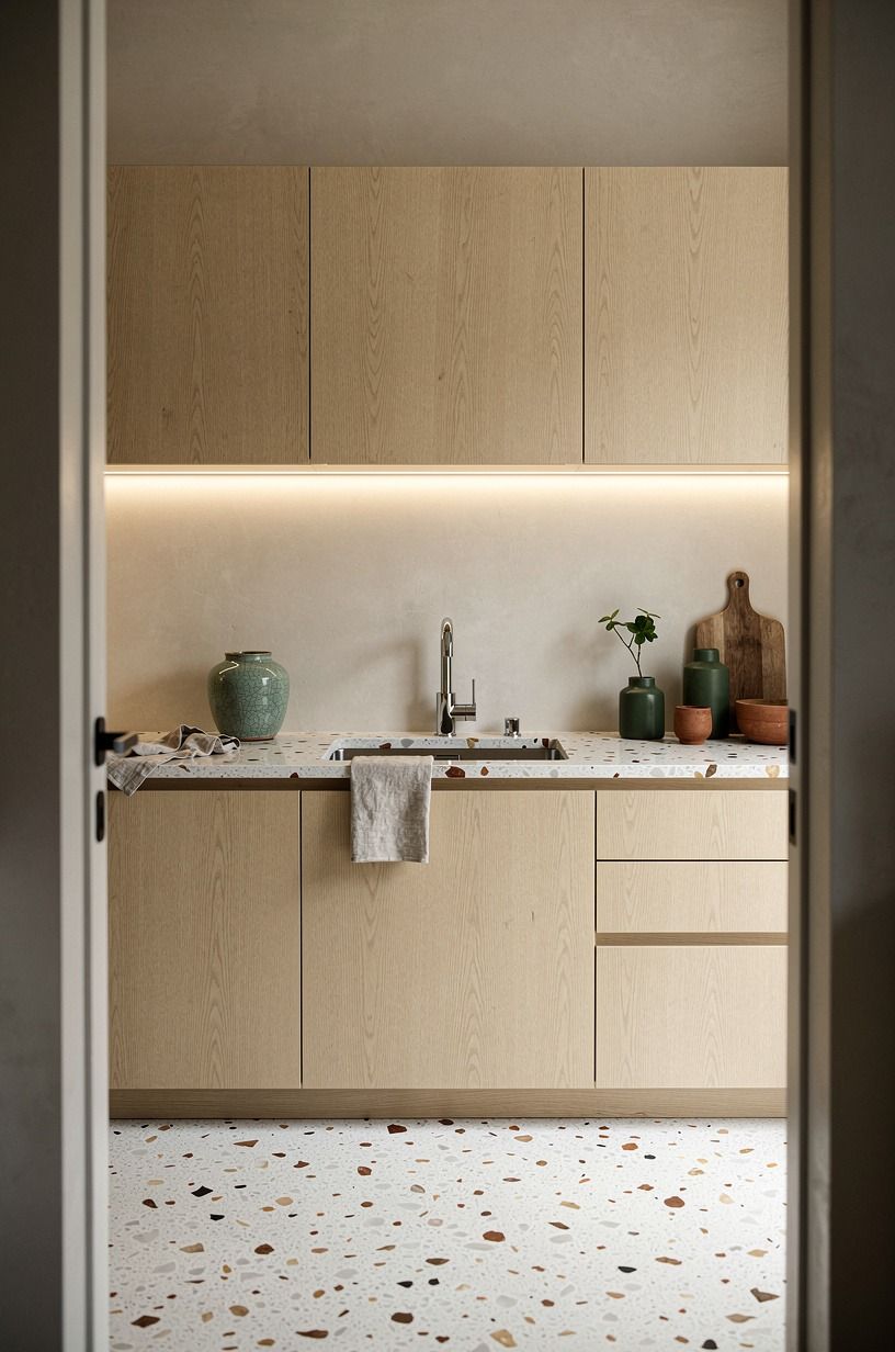 Wash the limewash backsplash with hidden, indirect light