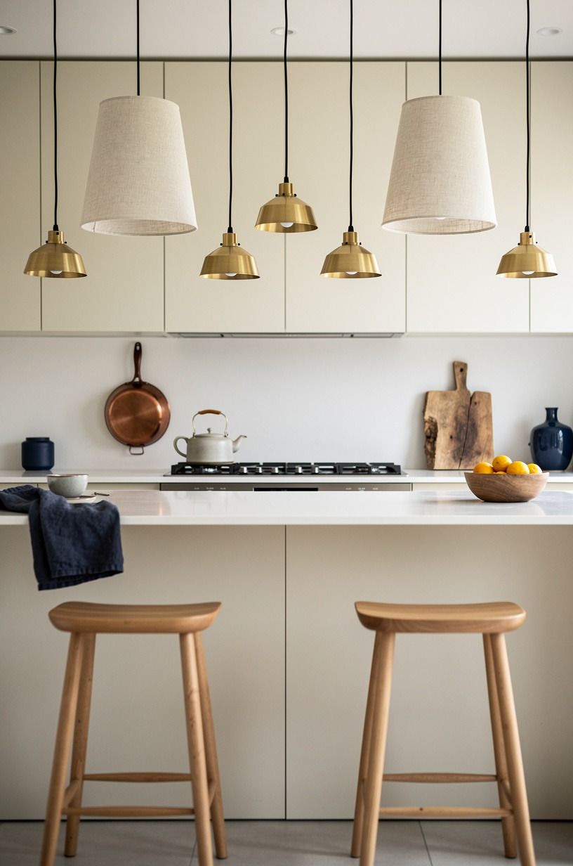 Let black pendant cords draw quiet vertical lines