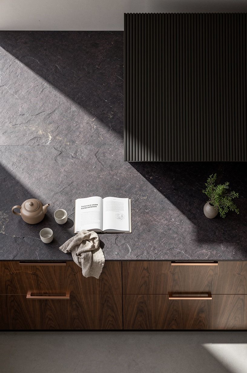 Frame the range hood in dark ribbed wood
