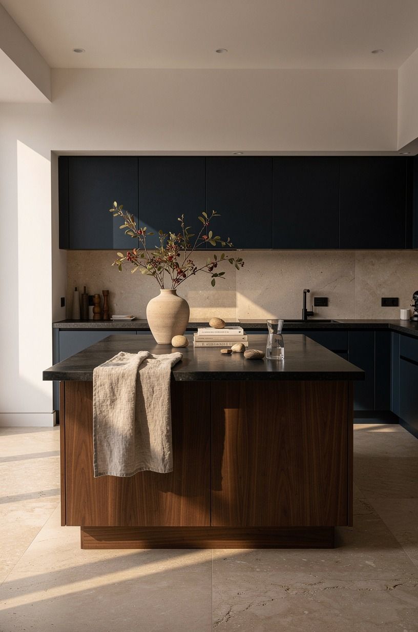 Ground the island with a charcoal waterfall counter