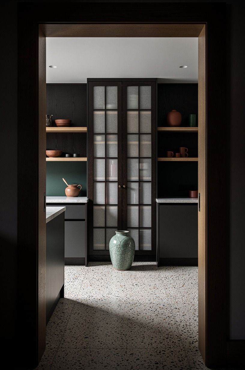 Install shoji-inspired pantry doors in espresso wood