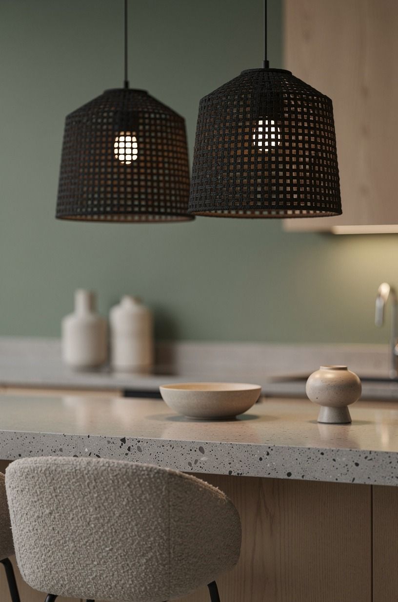 Choose lantern pendants with woven black shades