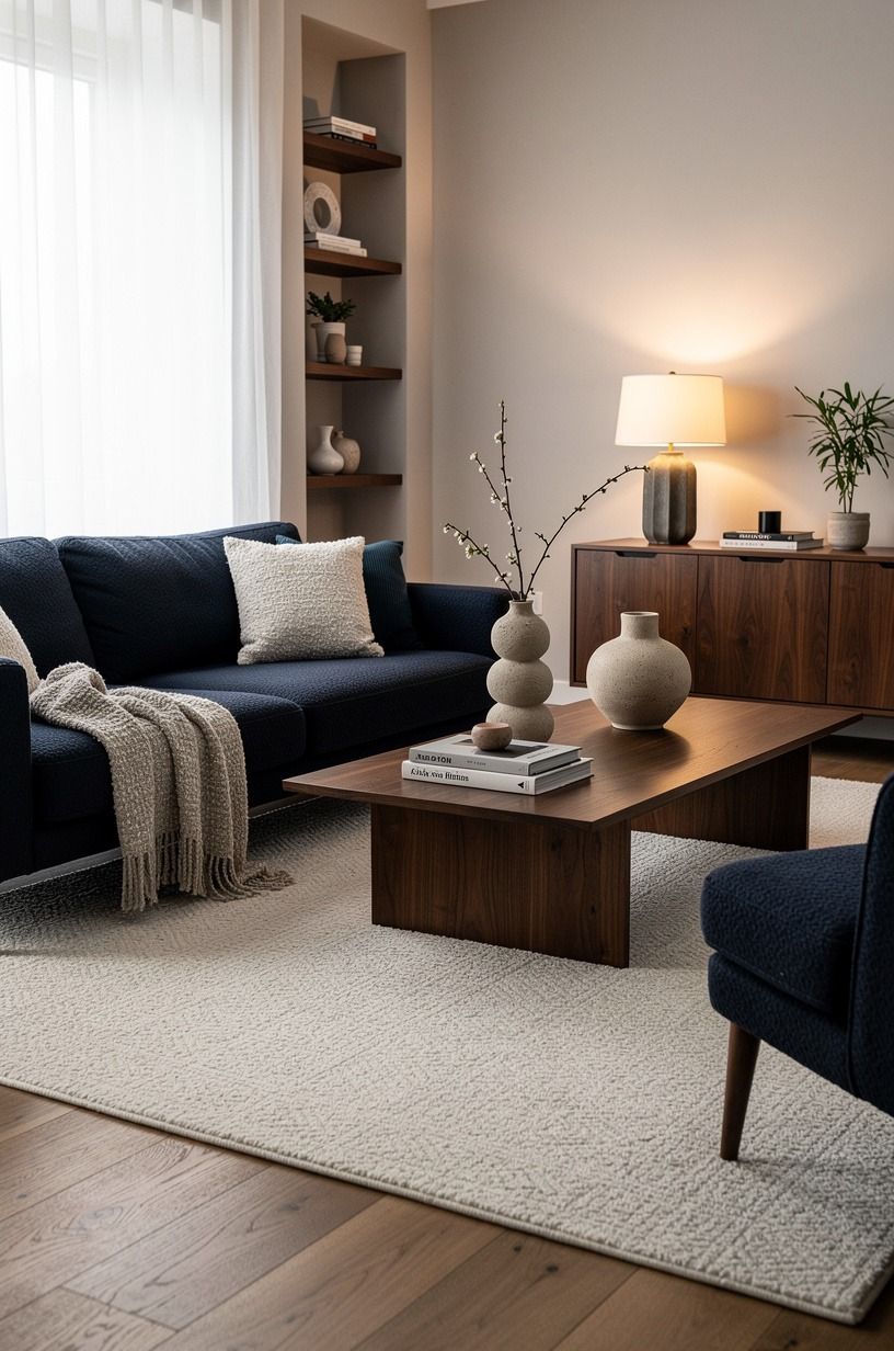 plan the rug so the sofa doesn't float