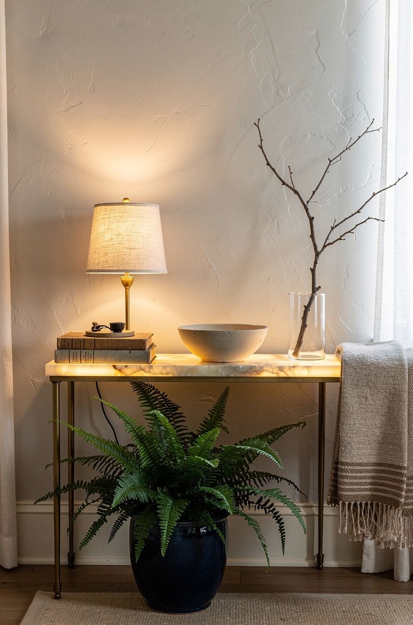 Added ferns in blue ceramic planters