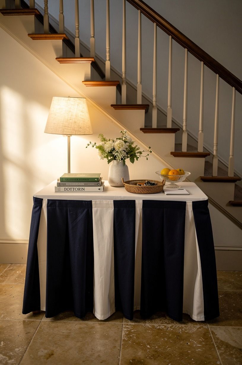 Placed a skirted table by the stairs