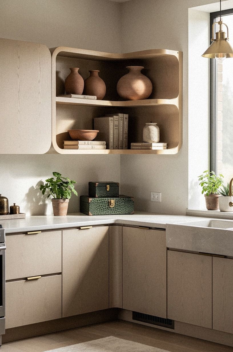 install two open shelves in the dead corner