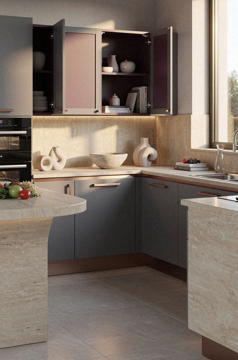 paint the inside of the cabinets a soft contrast
