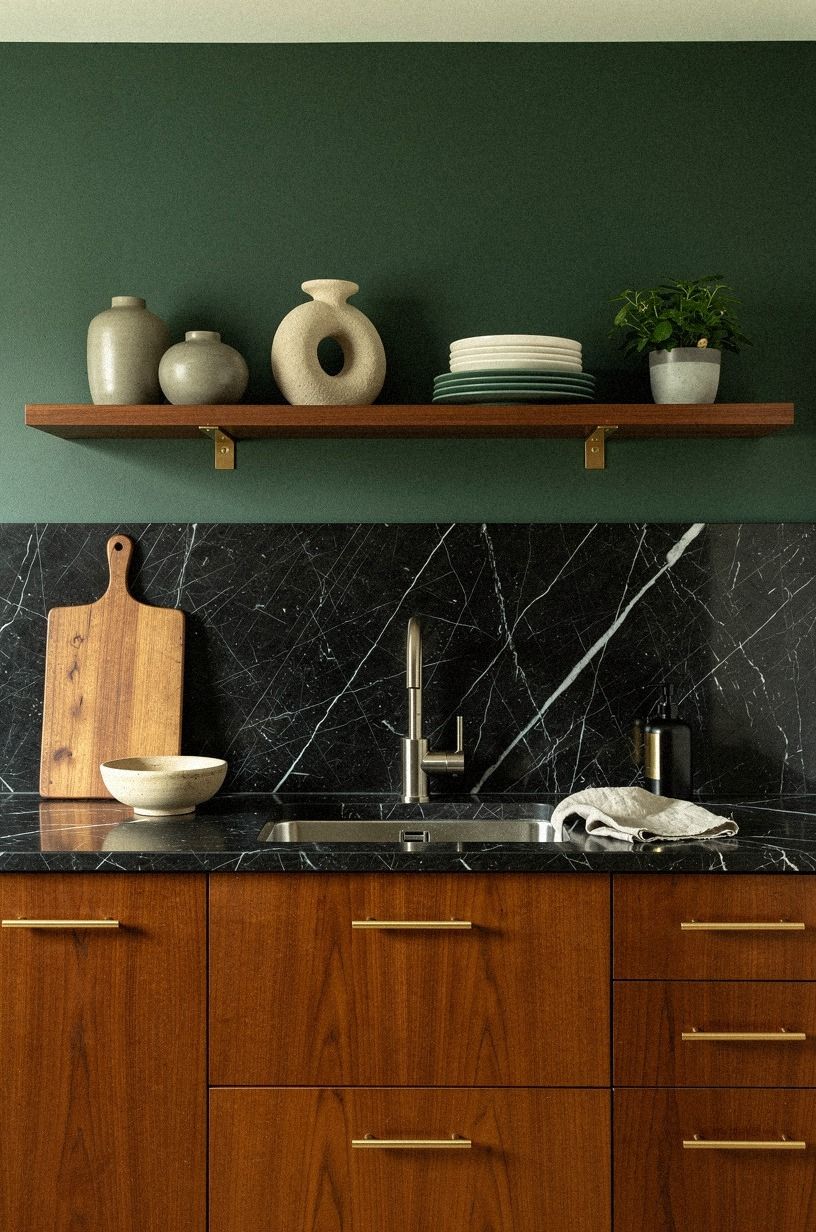 run a single floating wood shelf above the sink